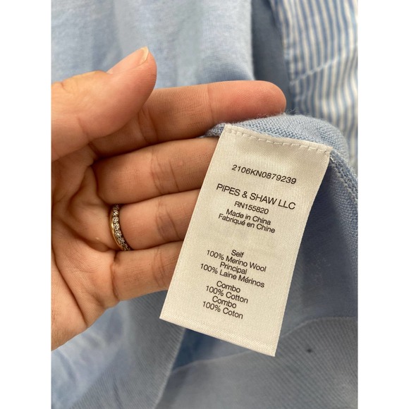 Veronica Beard Adler Mixed Media Merino Wool Long Sleeve Striped Crew Sweater L - Picture 6 of 7